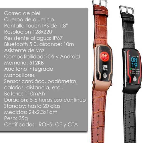 Reloj Smartwatch 2 en 1 VAK T9 Bluetooth App Oxygeno Sangre Negro