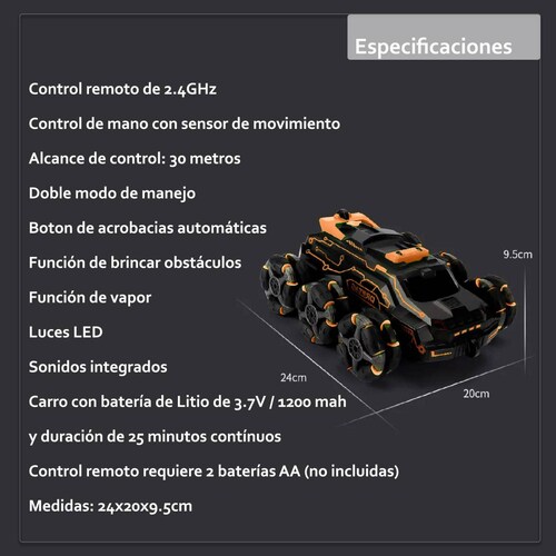 Carro Vak 1829 todo terreno drift 360 control mano luz sonido Naranja.