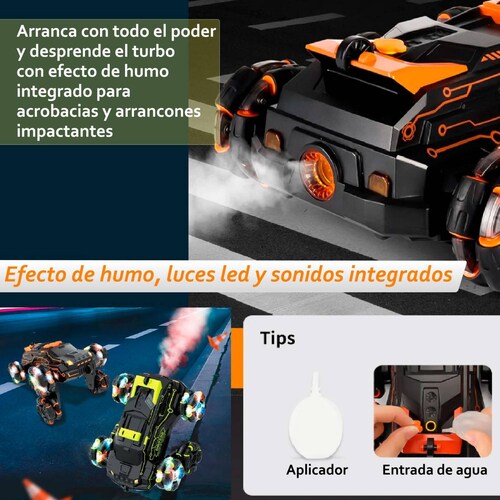 Carro Vak 1829 todo terreno drift 360 control mano luz sonido Naranja.