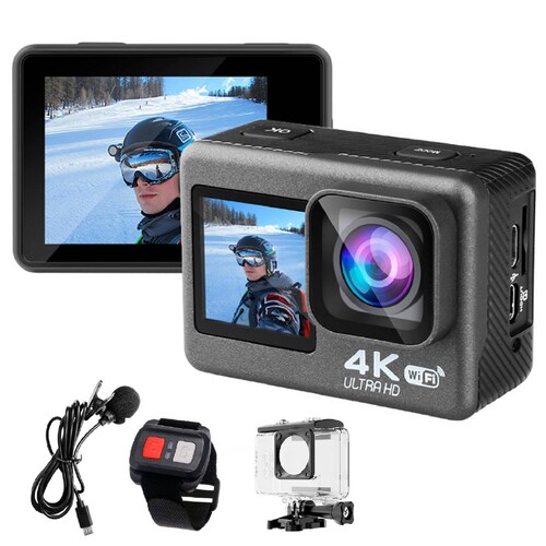 CAMARA DIGITAL DEPORTIVA V36 DOBLE PANTALLA 4K WIFI c AGUA .