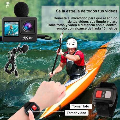 CAMARA DIGITAL DEPORTIVA V36 DOBLE PANTALLA 4K WIFI c AGUA .