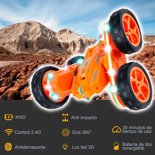 Carro eléctrico Vak 1842 doble lado Todo Terreno luces trucos control Naranja.