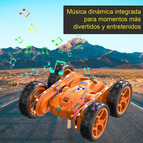 Carro eléctrico Vak 1842 doble lado Todo Terreno luces trucos control Naranja.