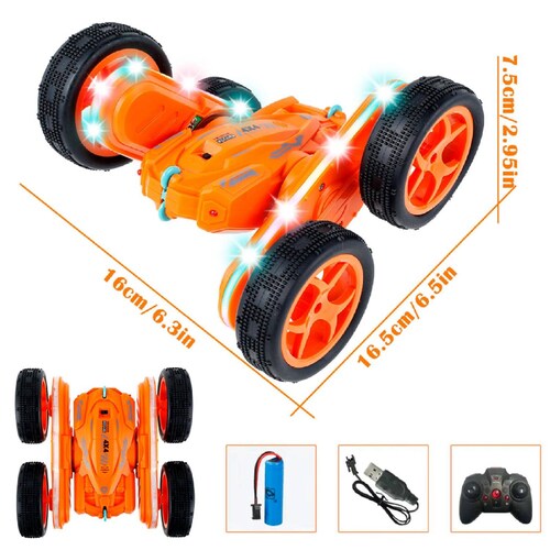Carro eléctrico Vak 1842 doble lado Todo Terreno luces trucos control Naranja.