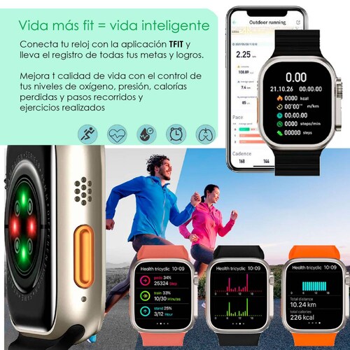 Reloj Smartwatch VAK Y3 con audifinos Bluetooth Fitness Rosa.