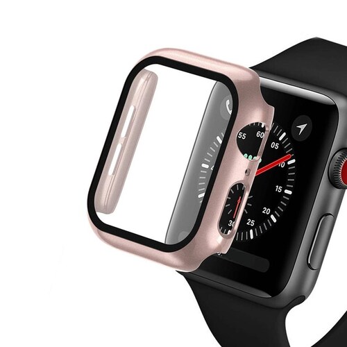 Funda con cristal templado para Apple Watch 38MM ROSA GOLD