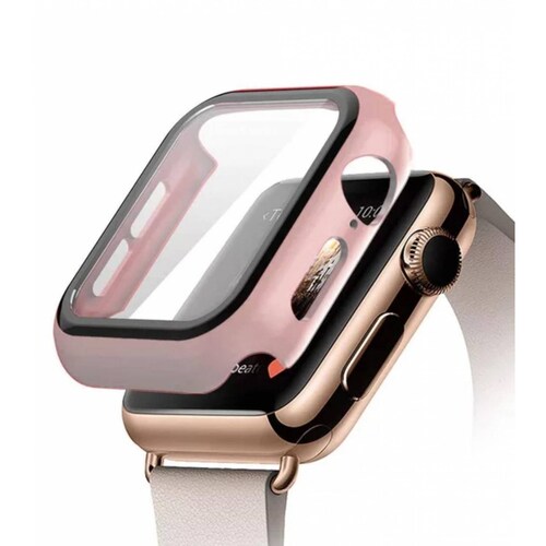 Funda con cristal templado para Apple Watch 44MM ROSA GOLD