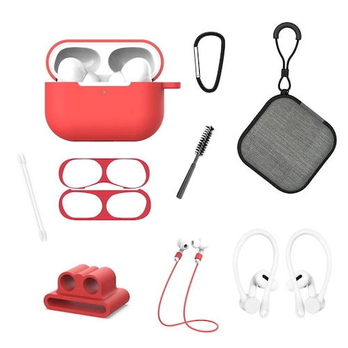 Funda y kit de Accesorios para Airpods Pro 9 piezas Color Rojo