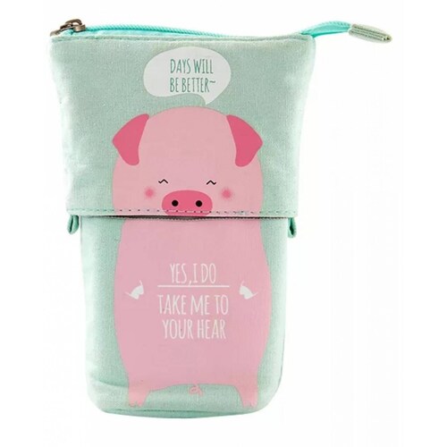 Lapicera estuche organizador lapices y plumones desplegable Cerdito Rosa