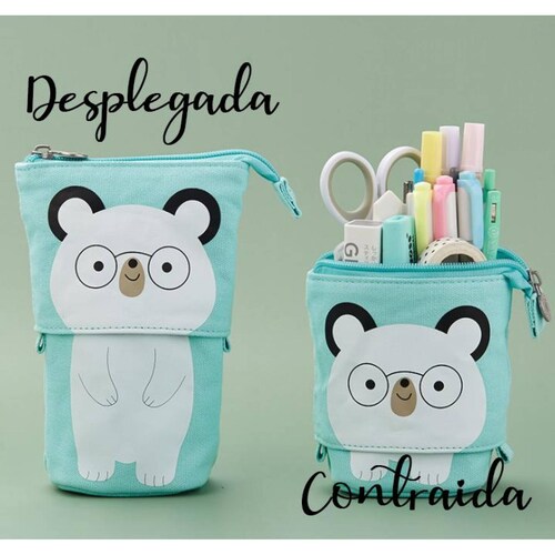 Lapicera estuche organizador lapices y plumones desplegable Oso Blanco