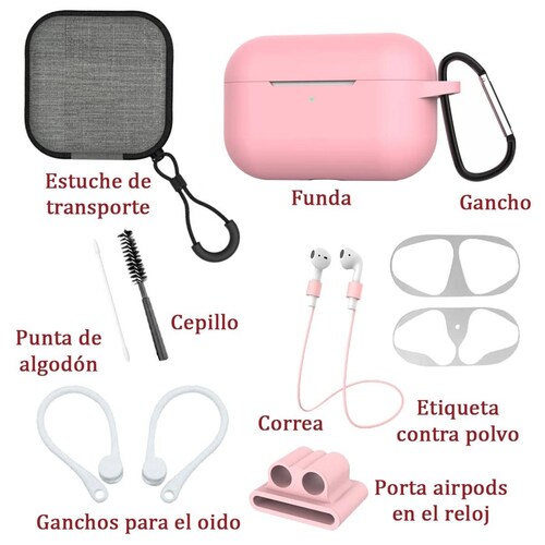 Funda y kit de Accesorios para Airpods Pro 9 piezas Color Rosa