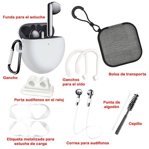 Funda y kit de Accesorios 9 en 1 para Huawei Freebuds 4 Blanco