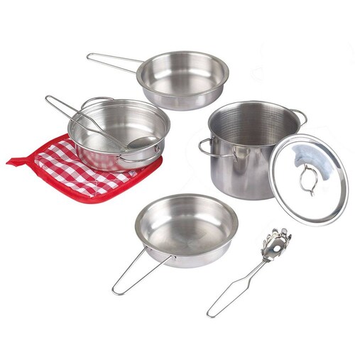 Kit utensilios de cocina de juguete playgo pots and pans cookware (macarron