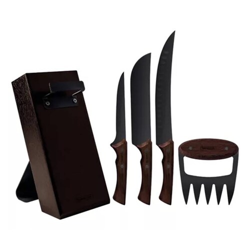 Set De Cuchillos Tramontina Churrasco Black Acero Inox 5 Pzs