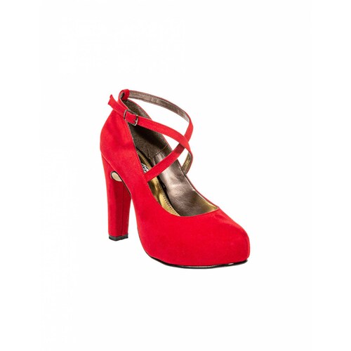 ZAPATILLAS TACONES VESTIR LEON MUJER DAMA ROJO GAMUZA 9801