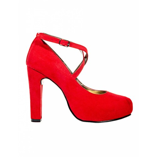 ZAPATILLAS TACONES VESTIR LEON MUJER DAMA ROJO GAMUZA 9801