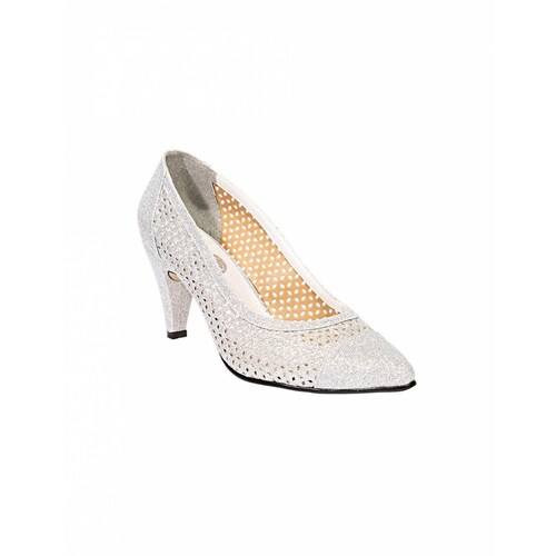 ZAPATILLAS TACONES VESTIR LEON MUJER DAMA PLATA TEXTIL 9730
