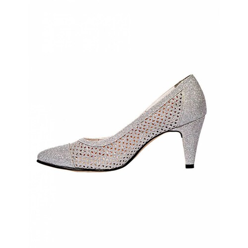 ZAPATILLAS TACONES VESTIR LEON MUJER DAMA PLATA TEXTIL 9730