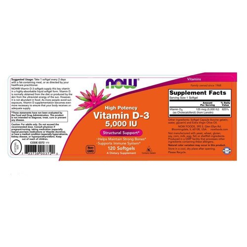 Vitamina d3 Now 5000iu 120 Cápsulas 