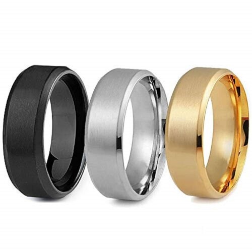 Set 3 Anillos Clepsidra Acero inoxidable (talla 12 - negro, dorado y plateado) 