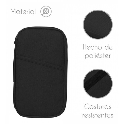 Cartera Vazma Estilo Organizador de viaje, Porta Pasaporte Amplio Negro