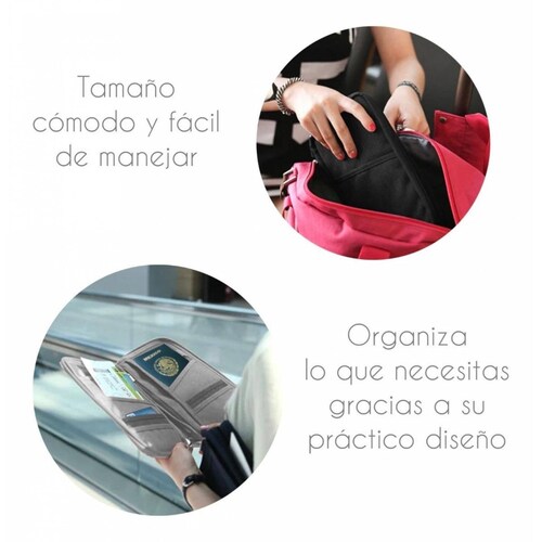 Cartera Vazma Estilo Organizador de viaje, Porta Pasaporte Amplio Negro