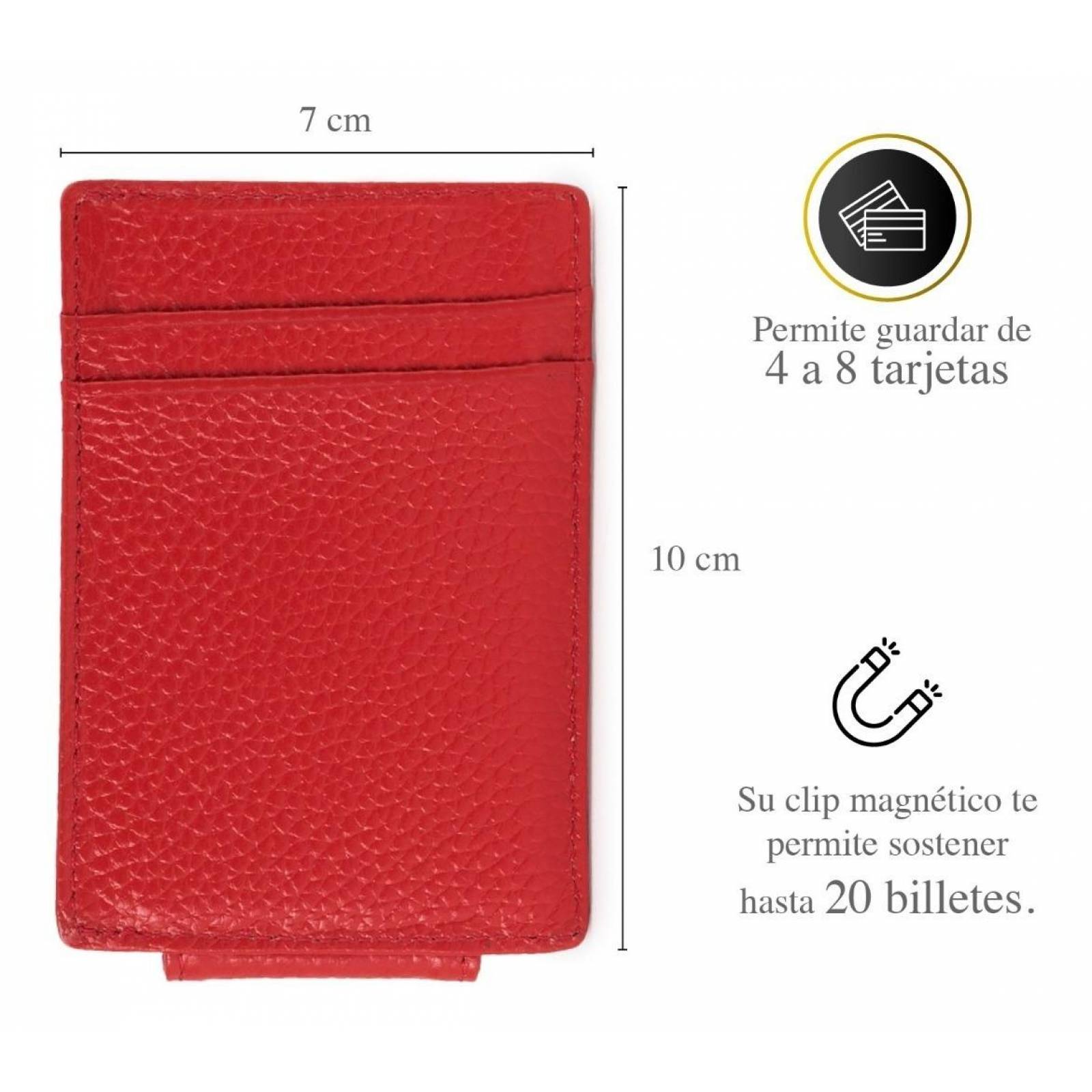 Cartera Vedicci de Piel Con Clip de Billetes para Hombre Rojo