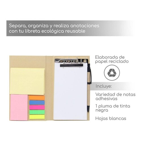 Libreta Ofidosel Ecologica compacta con notas adhesivas, separadores, pluma y hojas blancas Amarillo
