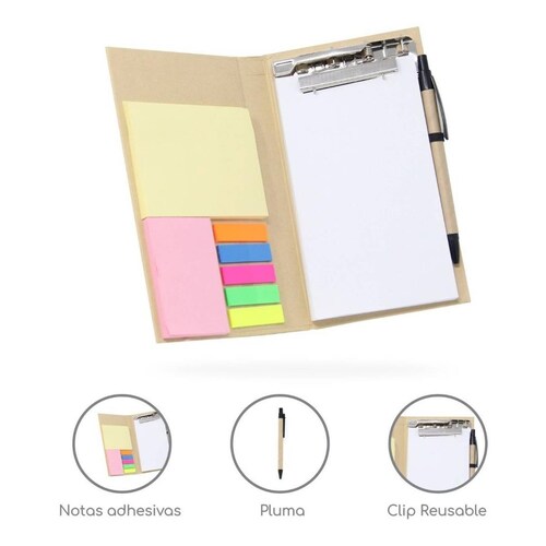 Libreta Ofidosel Ecologica compacta con notas adhesivas, separadores, pluma y hojas blancas Amarillo
