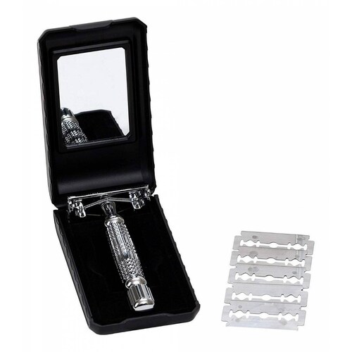Rastrillo Mamba Shave Sleek con estuche y navajas de afeitar Plateado