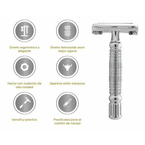 Rastrillo Mamba Shave Sleek con estuche y navajas de afeitar Plateado