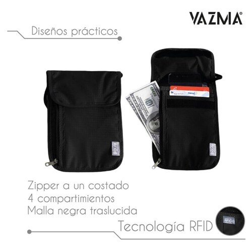 Porta Documentos Vazma para Viaje, Porta Pasaporte con Rfid Negro