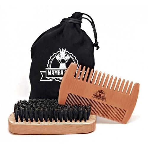 Kit para barba y bigote Mamba Shave de cepillo y peine de madera Naranja oscuro