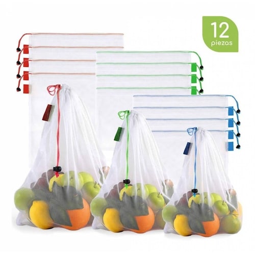 Set de 12 Bolsas Ecológicas Bableco Reusables para frutas y verduras Blanco