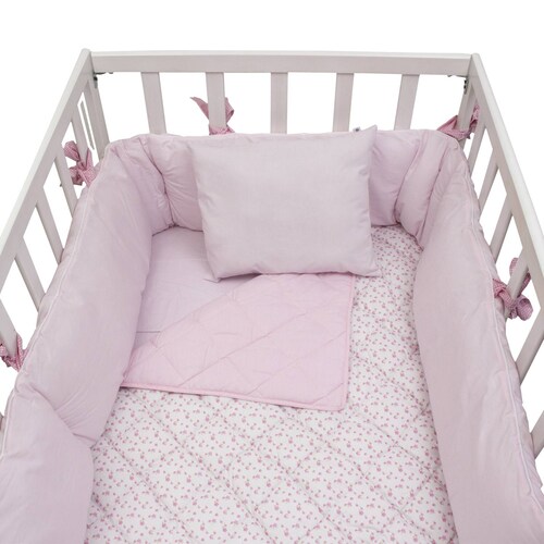 Juego de Cuna Cary Pink Flowers 70x130 cm Rosa claro