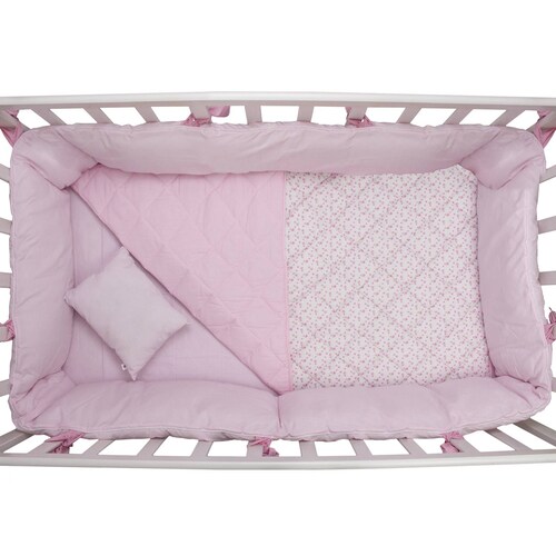 Juego de Cuna Cary Pink Flowers 70x130 cm Rosa claro