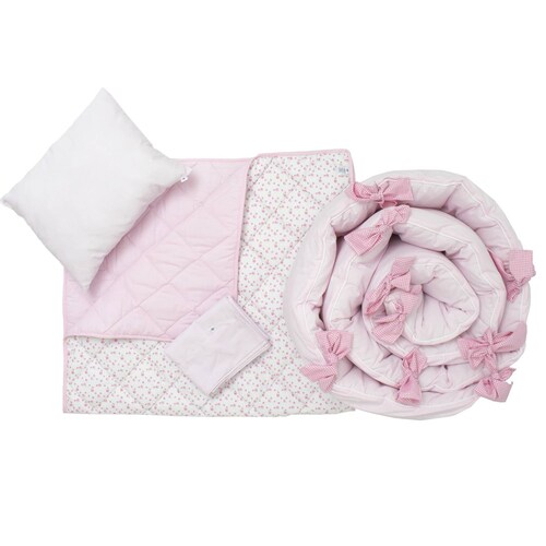 Juego de Cuna Cary Pink Flowers 70x130 cm Rosa claro