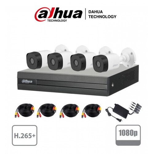 Kit DVR 1080p 4CH H265+ / 1 IP + 4 Cámaras 1080p 20M IR IP67