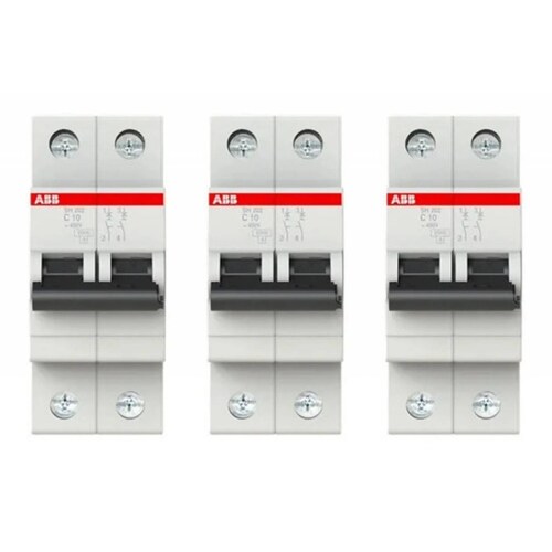 3 X ABB 2CDS212001R0104 INTERUPTOR MINIATURA SH200 2P C 10A