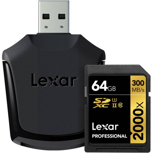 Tarjeta De Memoria Lexar 64GB SDXC 2000X Clase 10 U3 Con Lector Lexar Professional UHS II