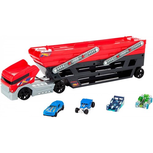HOT WHEELS MEGA REMOLQUE HAULER LANZADOR con 4 autos
