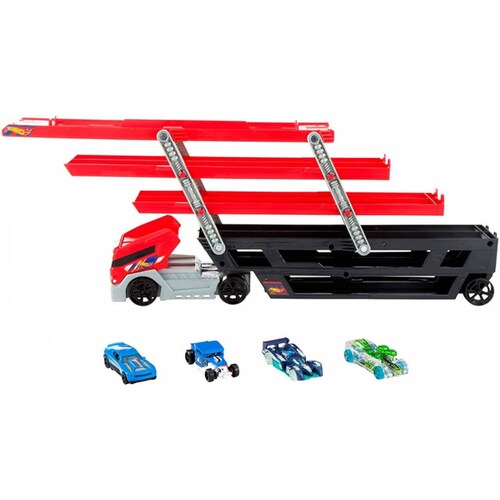 HOT WHEELS MEGA REMOLQUE HAULER LANZADOR con 4 autos