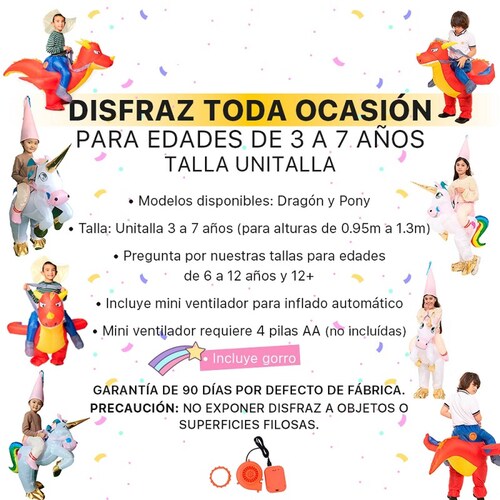 Disfraz inflable infantil toda ocasión halloween talla 3 a 7 años - Dragón & Pony