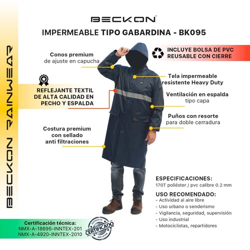 Impermeable gabardina para lluvias rainwear premium quality bk095 unisex Beckon