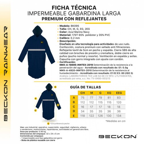 Impermeable gabardina para lluvias rainwear premium quality bk095 unisex Beckon