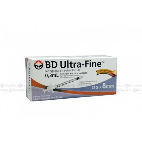 JERINGA PARA INSULINA BD ULTRA FINE 0.3ML 31GX8MM CON 10