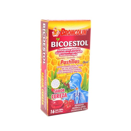 BRONCOLIN BICOESTOL PASTILLAS SABOR CEREZA 16 PZS