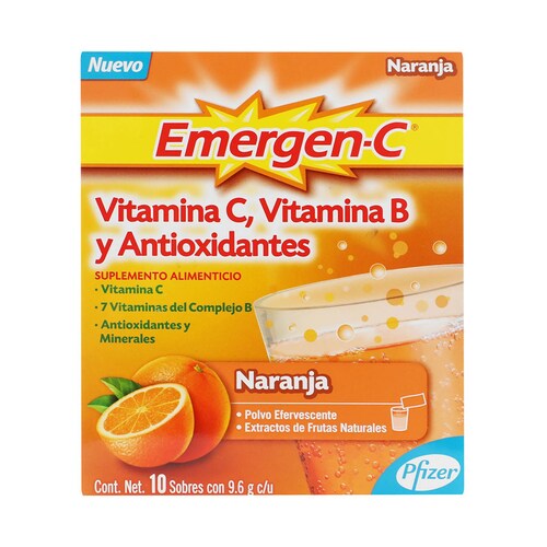 EMERGEN-C VITAMINA C, B Y ANTIOXIDANTES SABOR NARANJA SUPLEMENTO ALIMENTICIO 10 SOBRES CAJA