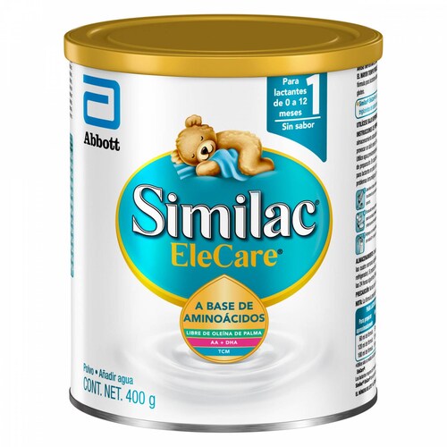 SIMILAC ELECARE FÓRMULA INFANTIL CON HIERRO A BASE DE AMINOÁCIDOS, BEBÉS 0 A 12 MESES 400 GR LATA