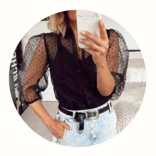 Blusa De Gasa Transparente Diseño Puntos Y Botones Mpb-542 